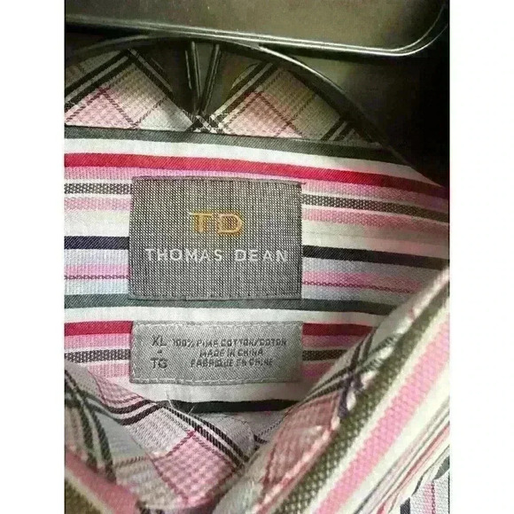 TD Thomas Dean Mens XL Designer Shirt Stripped Long Sleeve Shirt w/Flip Cuff - Picture 4 of 10